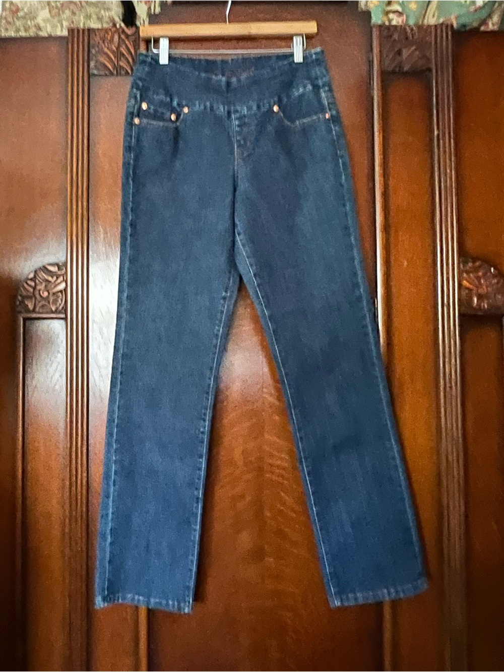 Jag Pull On Denim Women's High Rise Straight-Leg Jeans in Dark Blue